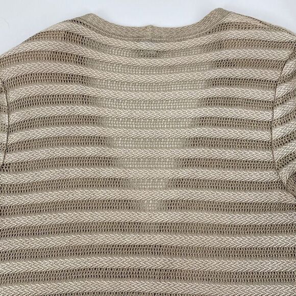 ST JOHN Plunging Neckline Knit Short Sleeve Sweater Button Front Beige Large - Picture 9 of 16